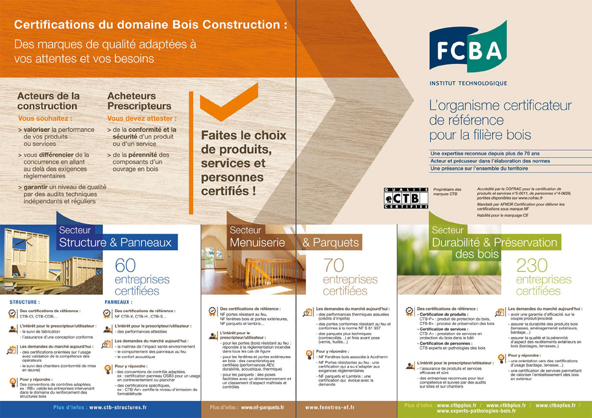Brochure FCBA sur les différentes certifications du domaine Bois construction