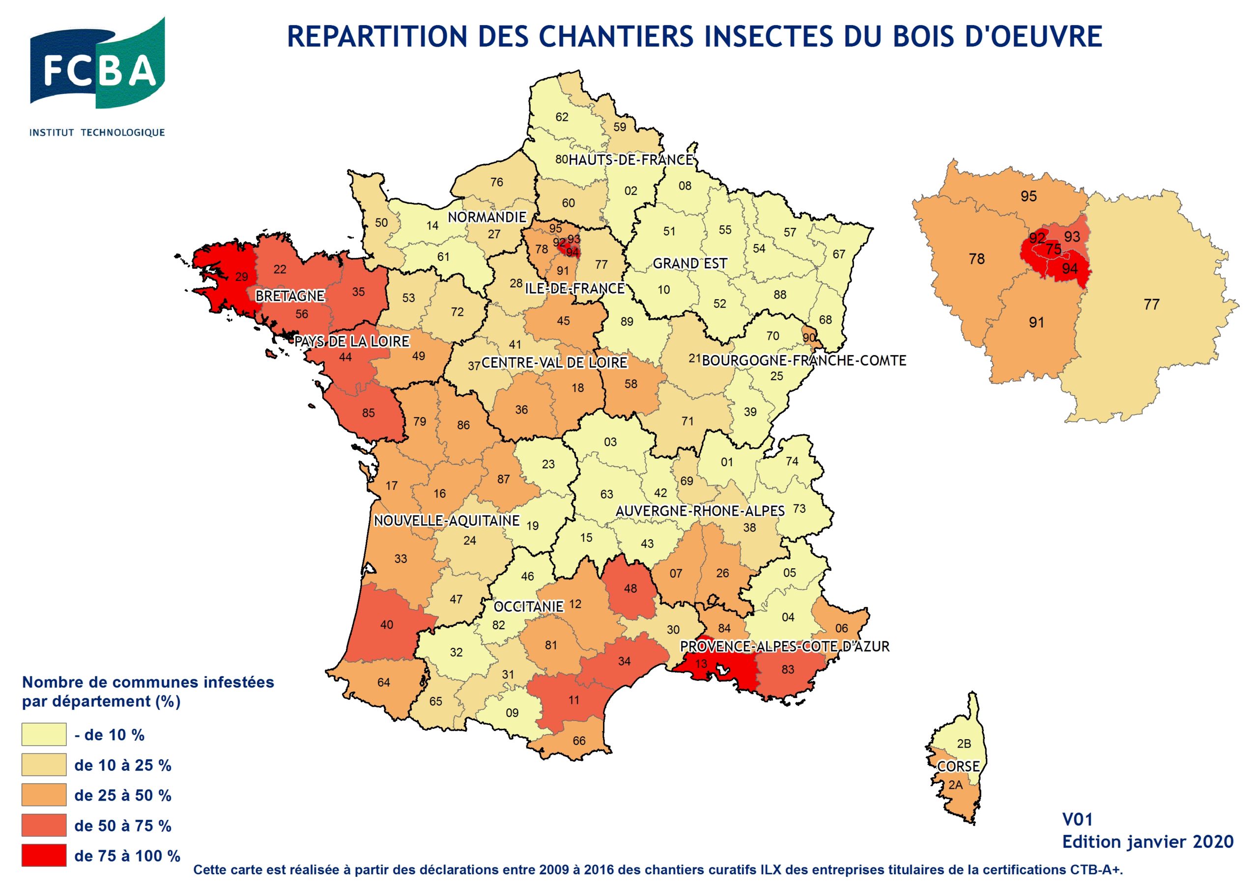 carte de la mérule en france Carte de répartitions des chantiers en France | CTB A+
